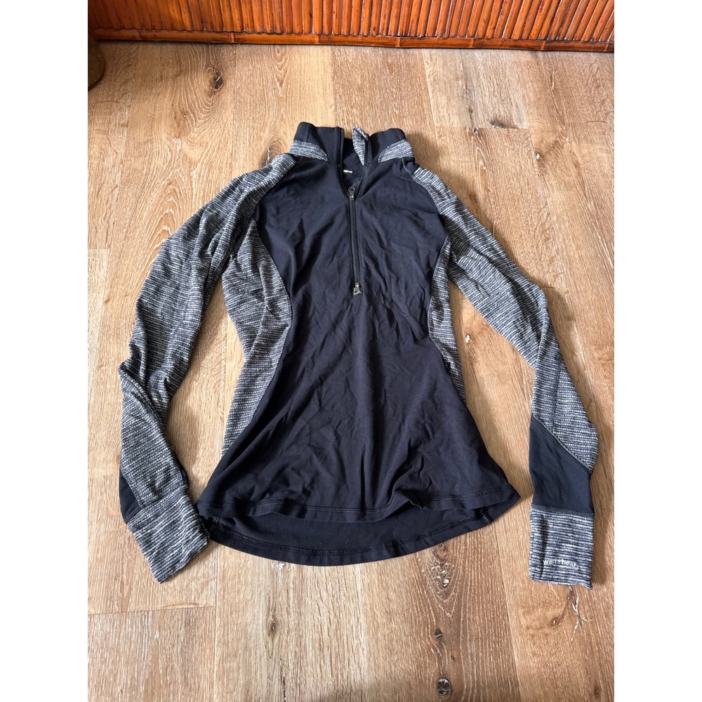 Lululemon Warm Heart Half Zip Pullover Black Grey Space Dye Top Size 6